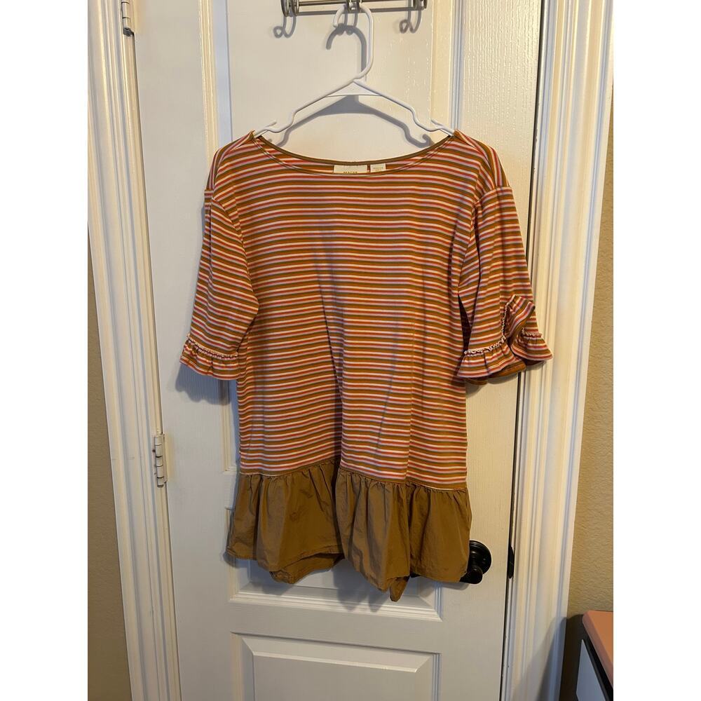Maeve Orange Striped Short Sleeve M Top